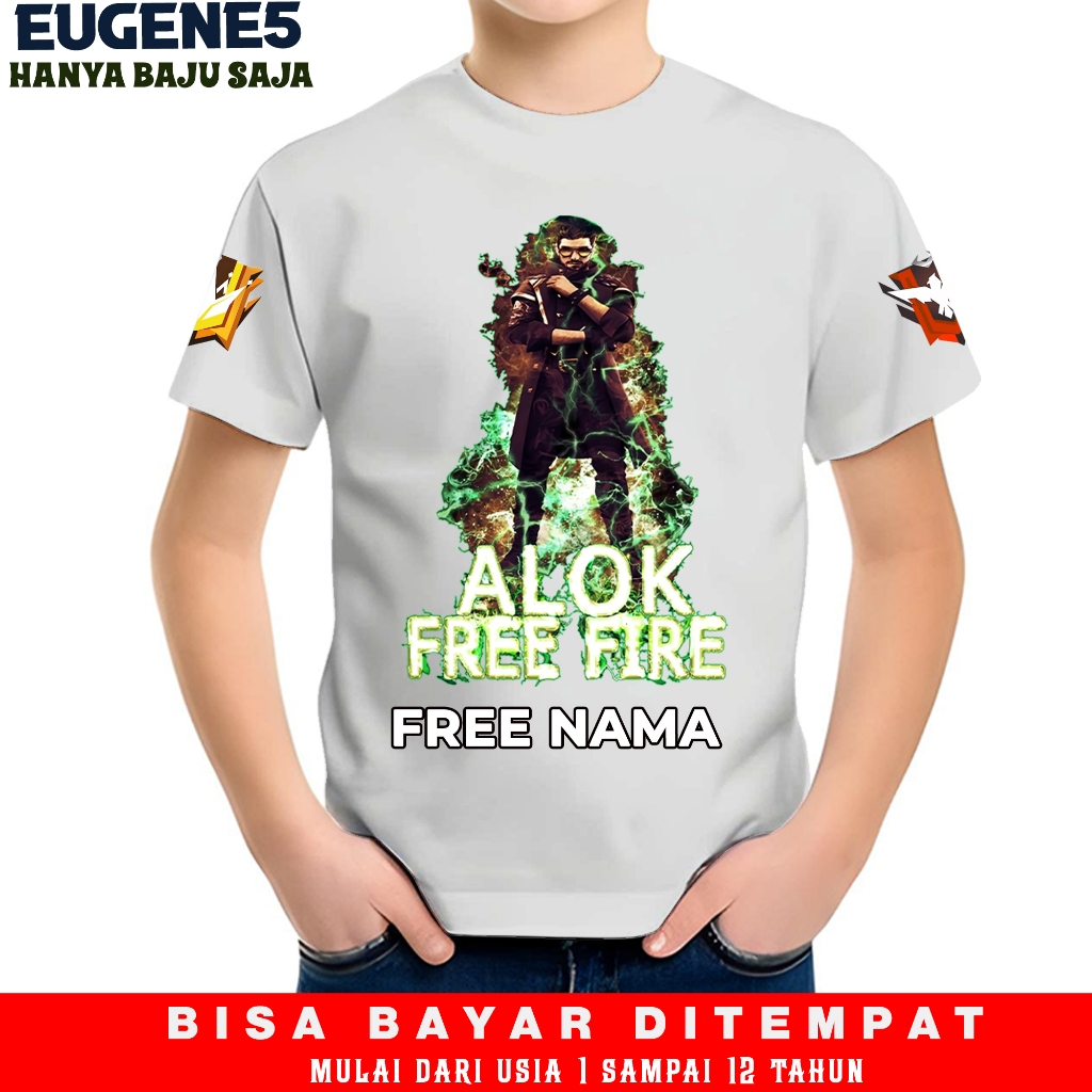 BAJU ANAK | KAOS MOTIF KARAKTER FF ALOK| TSHIRT DISTRO ANAK BISA TAMBAH NAMA USIA 1-12TH