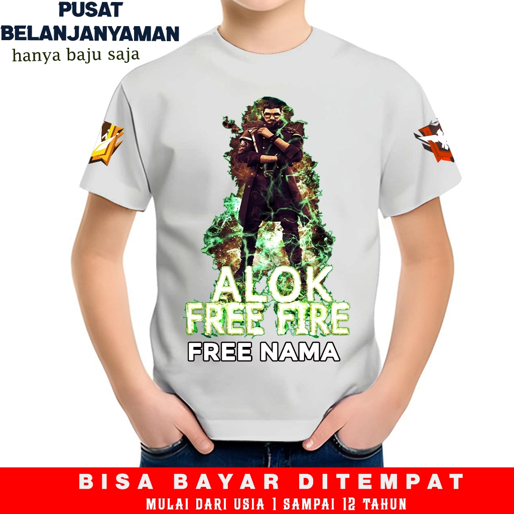 BAJU ANAK | KAOS MOTIF KARAKTER FF ALOK| TSHIRT DISTRO ANAK BISA TAMBAH NAMA USIA 1-12TH