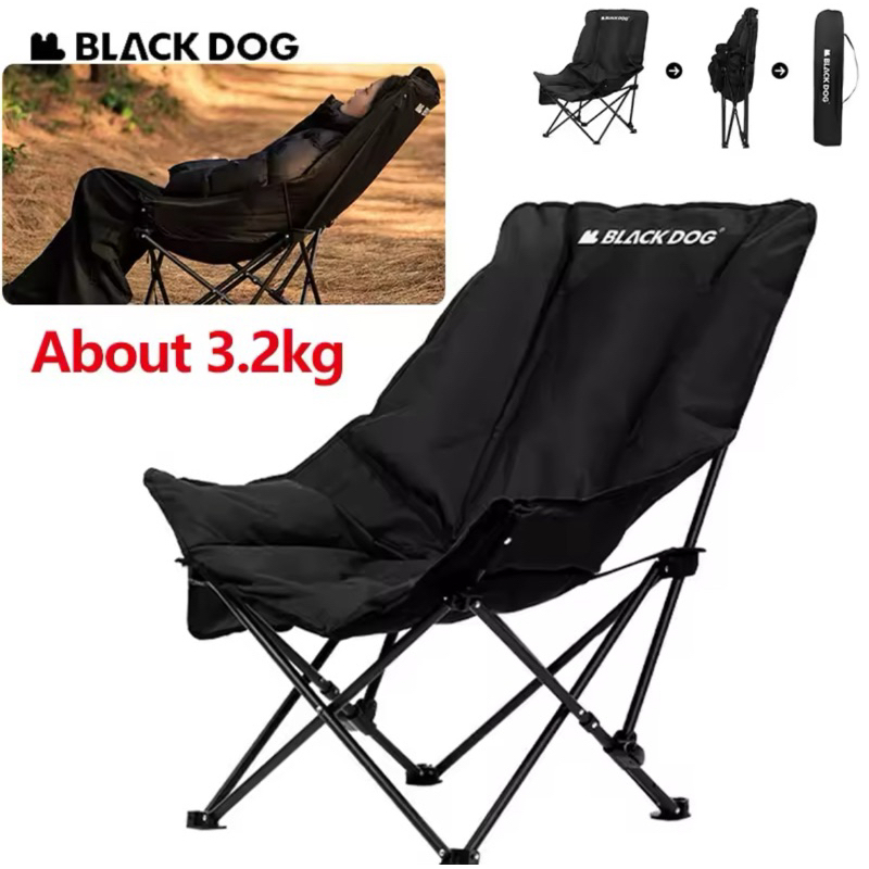 BLACKDOG Floating Moon UC Adjustable Folding Recliner Chair Black Kursi Lipat Soft Busa Empuk Campin