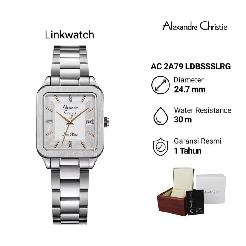 Jam tangan wanita Alexander Christie AC 2A79 LDBSSSLRG  Rantai Kotak Analog Original garansi