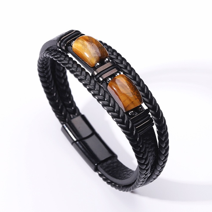 2026 Men's Bracelet - Gelang Mata Harimau Batu Alam Mewah Gelang Kulit Titanium Aksesoris Pria Hadia