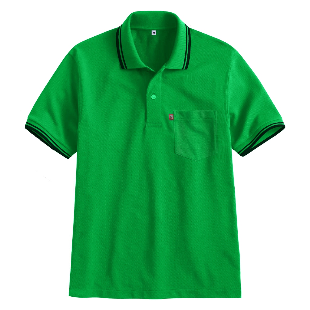 QH Kaos Polo Shirt Hijau Fuji Polos Lengan Pendek / Kaos Kerah Kombinasi List Stripe Hijau Daun