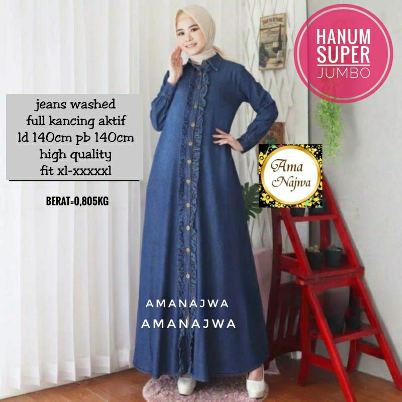 Suju Hanum LD 140 Gamis Jeans JUMBO oversize Dress muslim Maxy cantik / Amj