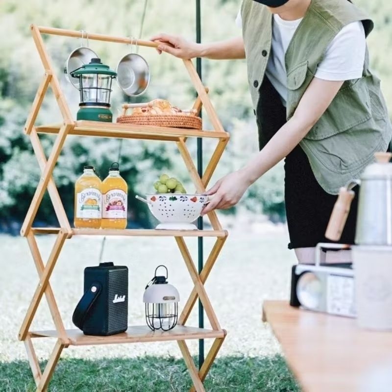 rak camping rak serbaguna susun rak outdor rak lipat kayu minimalis