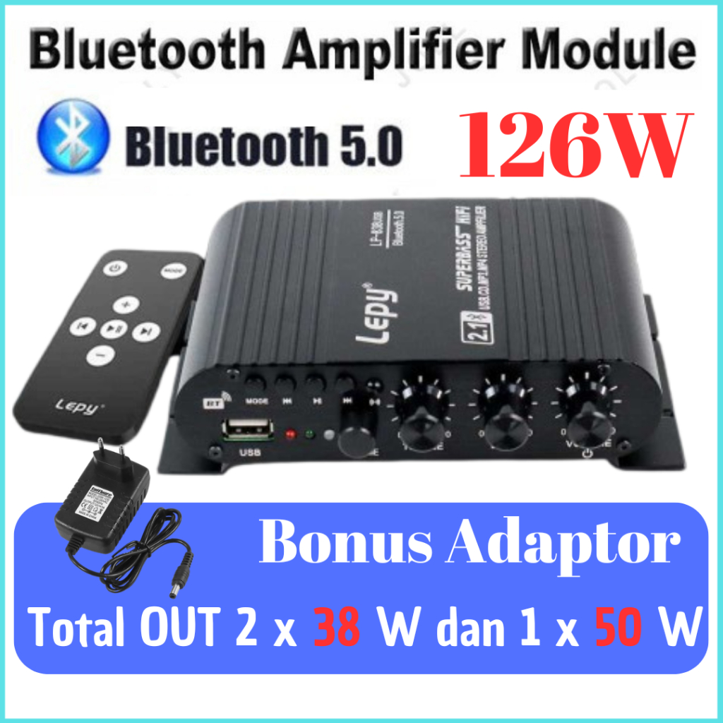 Lepy Audio Amplifier Bluetooth USB HiFi Sound Booster with Remote /Ampli Mobil Full Bass - LP-838USB