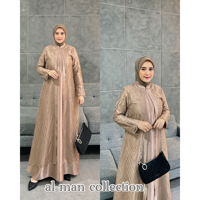 (REALPICK sesuai foto product )Gamis Terbaru Bahan Satin kristal mix Tille Spinggle