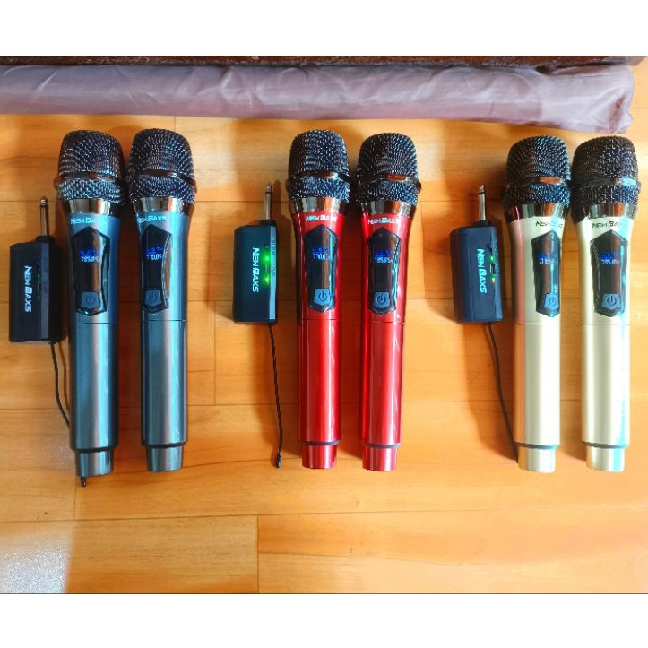 mic wireless Shure, Ashley, advance & Newbaxs karaoke isi 1, 2 dan 4 ori tanpa kabel bisa dicas ulan