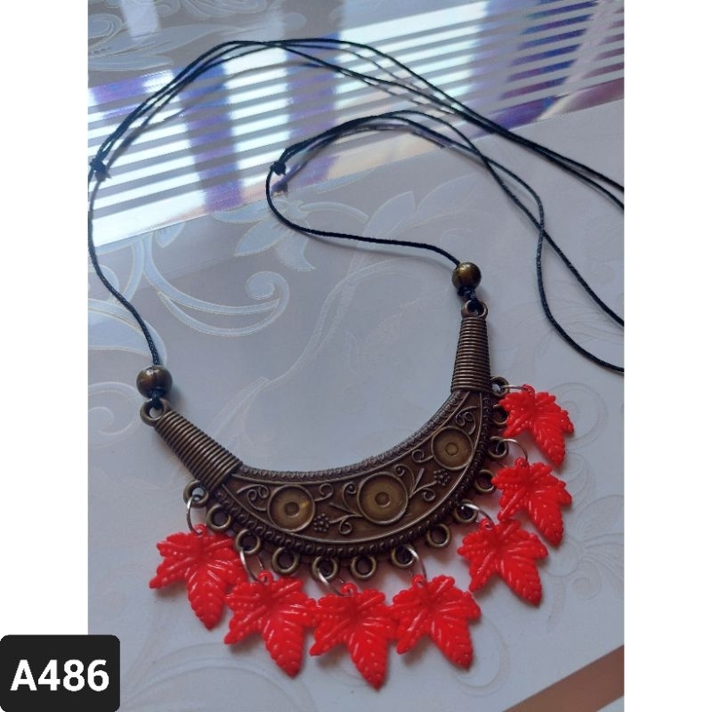 Kalung Etnik Merah A486 Kalung Minang Tali Panjang Aksesoris Kalung Wanita