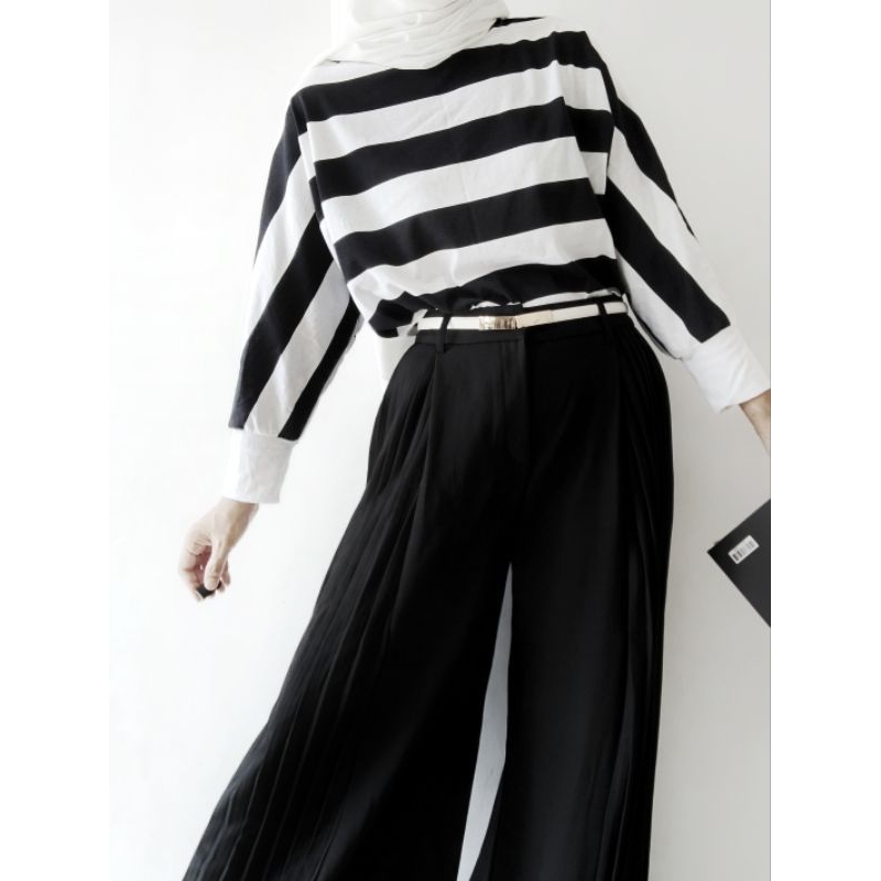 minimalistyle - SABRINA Blouse Atasan Stripe Baju Motif Kaos Salur Wanita Lengan Batwing Panjang Ove