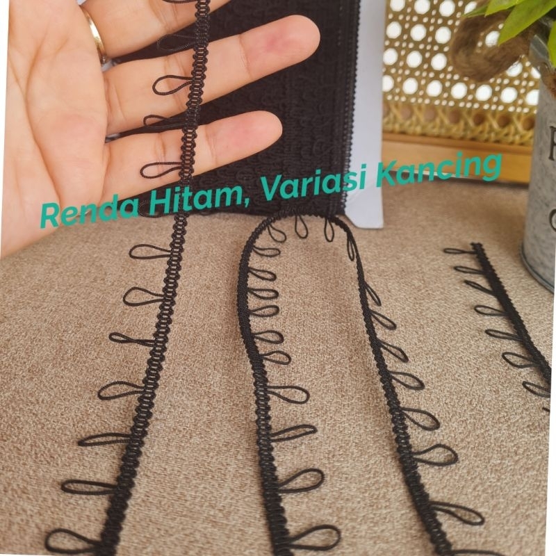 Renda Katun Hitam/Renda Aksesoris Pengait Kancing