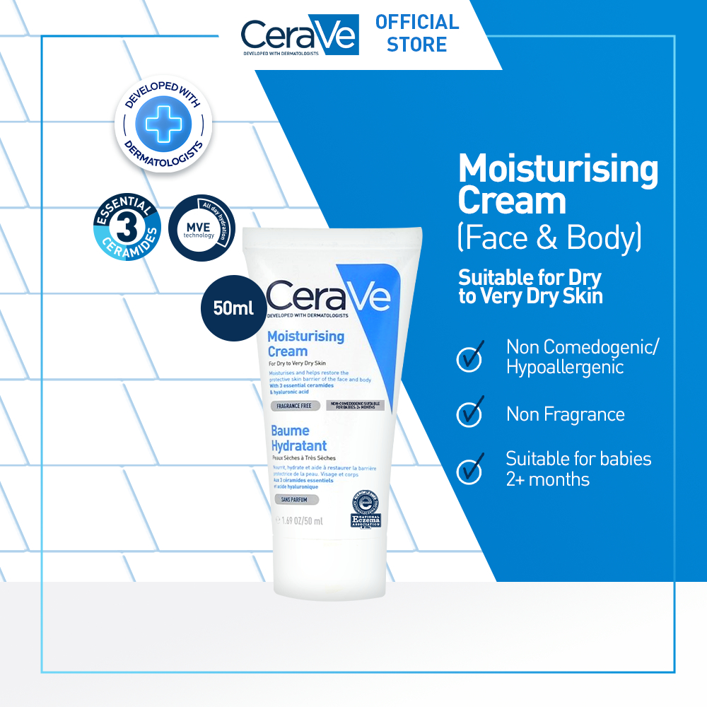 CeraVe Moisturising Cream 50ml  - Skin Barrier Repair Moisturizer with Ceramide for Dry to Very Dry 