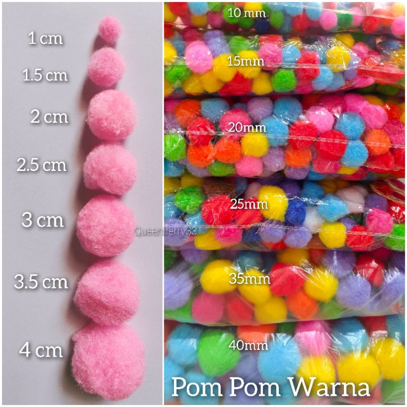 Pompom Warna Campur/Aplikasi Pompom 1cm 1.5cm 2cm 2.5cm 3.5cm 4cm