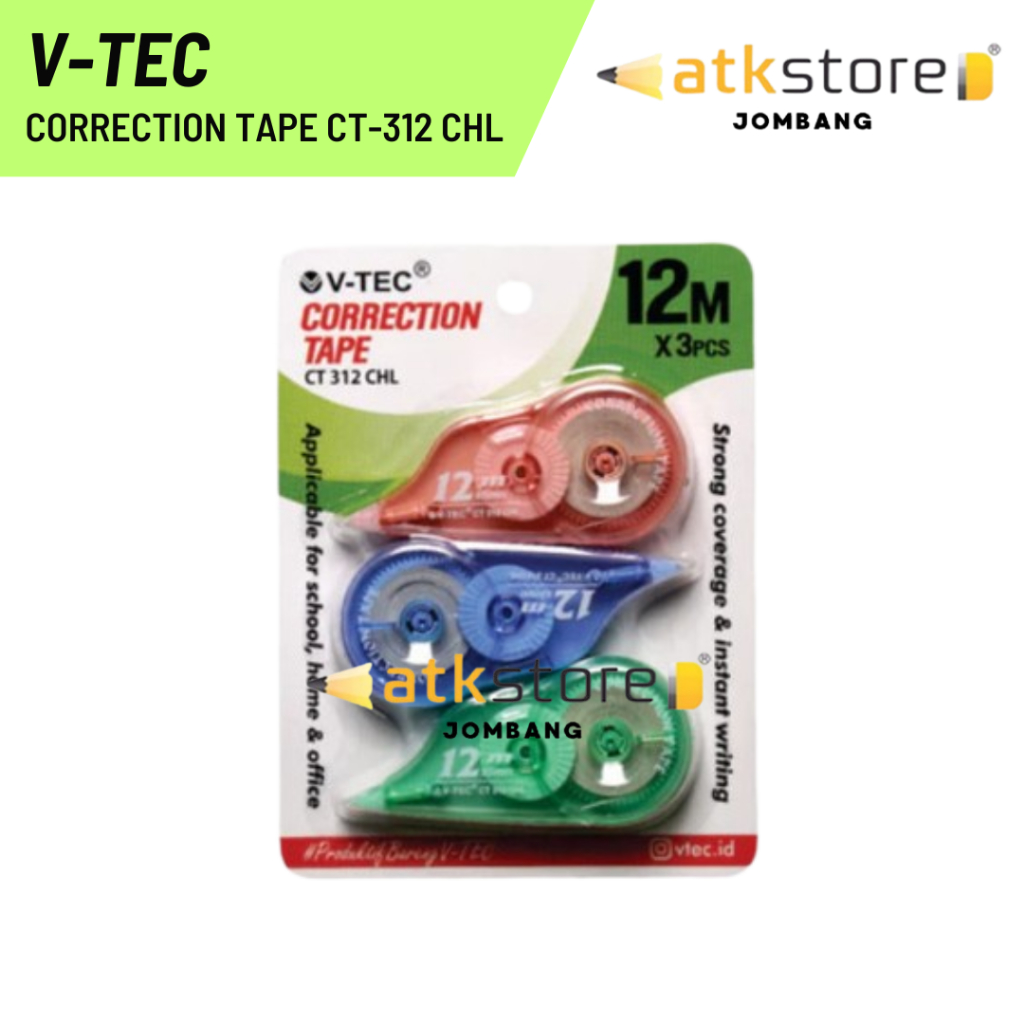 

V-TEC Correction Tape TYPE CT-312 CHL / Stipo Kertas / Tipe-X Kertas / Correction /Tip-X /Tipex Tape