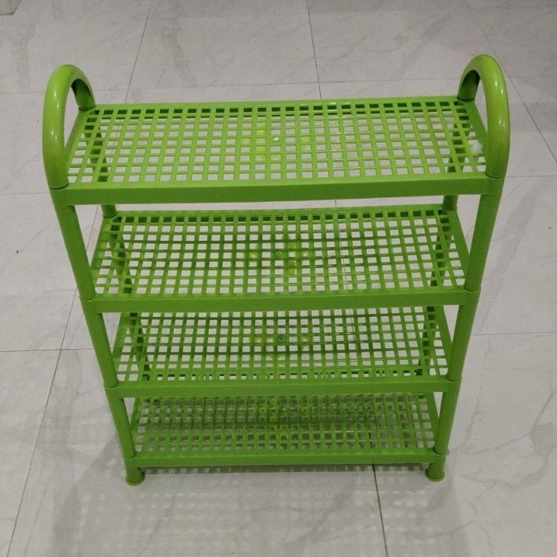 rak sepatu sandal plastik 4 susun tingkat warna warni