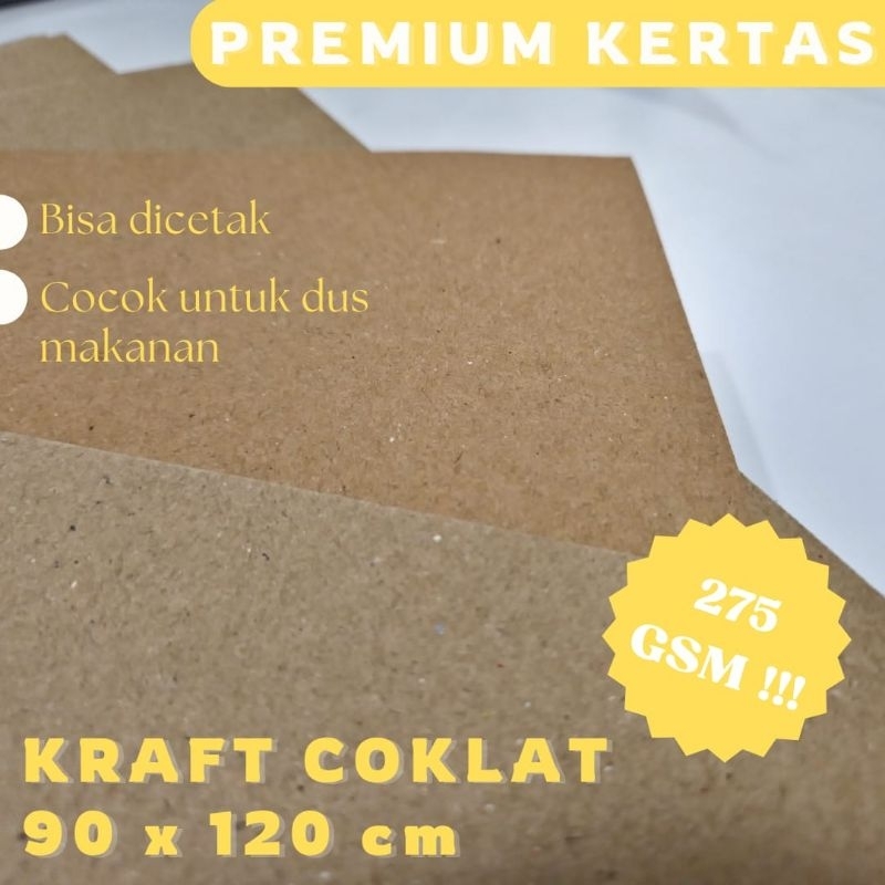 

(5 lembar) KERTAS KRAFT LINER COKLAT 90 X 120, 275 GSM, KERTAS PREMIUM!!!