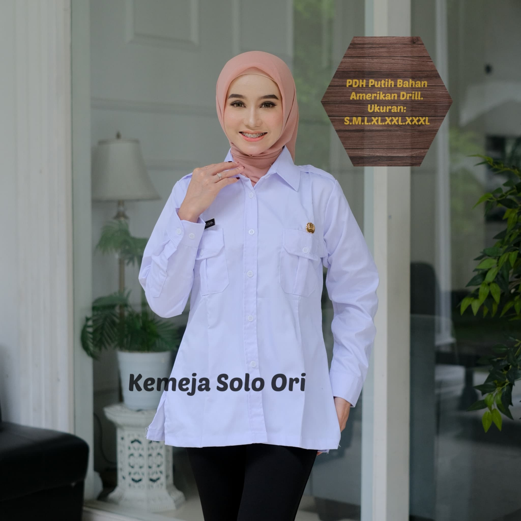 COD BLOUSE PDH PUTIH WANITA KERAH V NACK LENGAN PANJANG / BAJU WANITA ASN PUTIH / SERAGAM GURU BLUS 