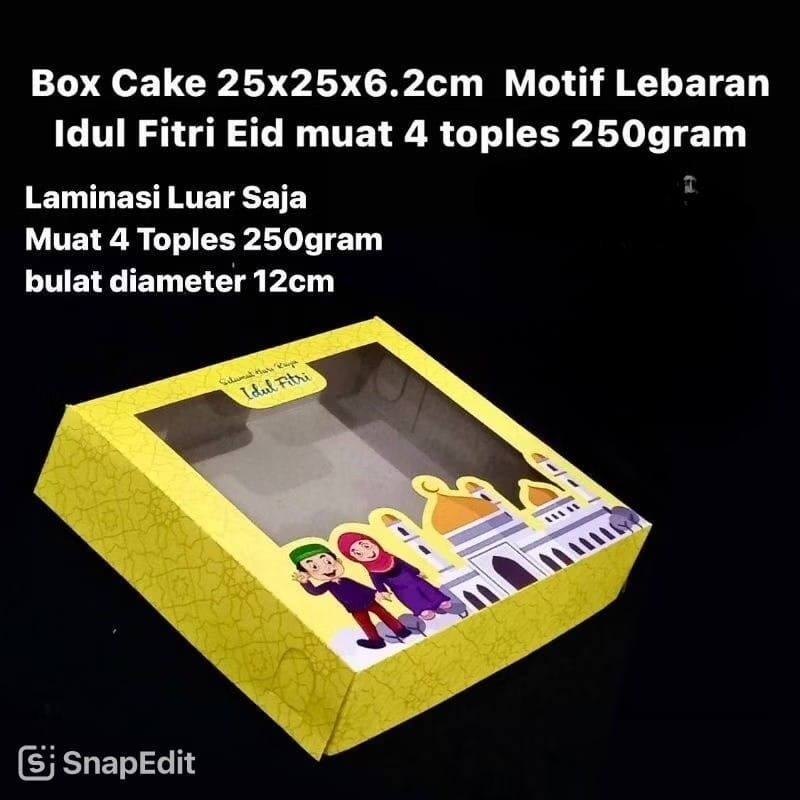 

Box Cake 25x25x6.2cm Motif Lebaran Idul Fitri Eid muat 4 toples 250gram