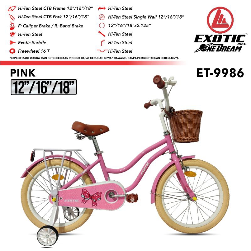 Sepeda Mini 18 inc Exotic ET 9986 Sepeda Anak Perempuan