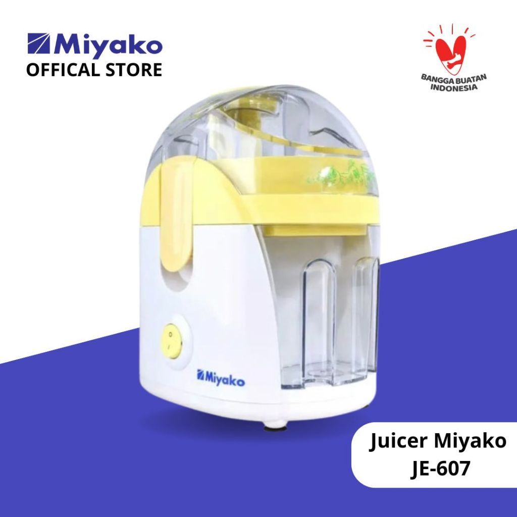 Juicer Miyako JE-607  Juicer ini memiliki kapasitas 600 ml untuk hasil juicernya dan ampas buah akan