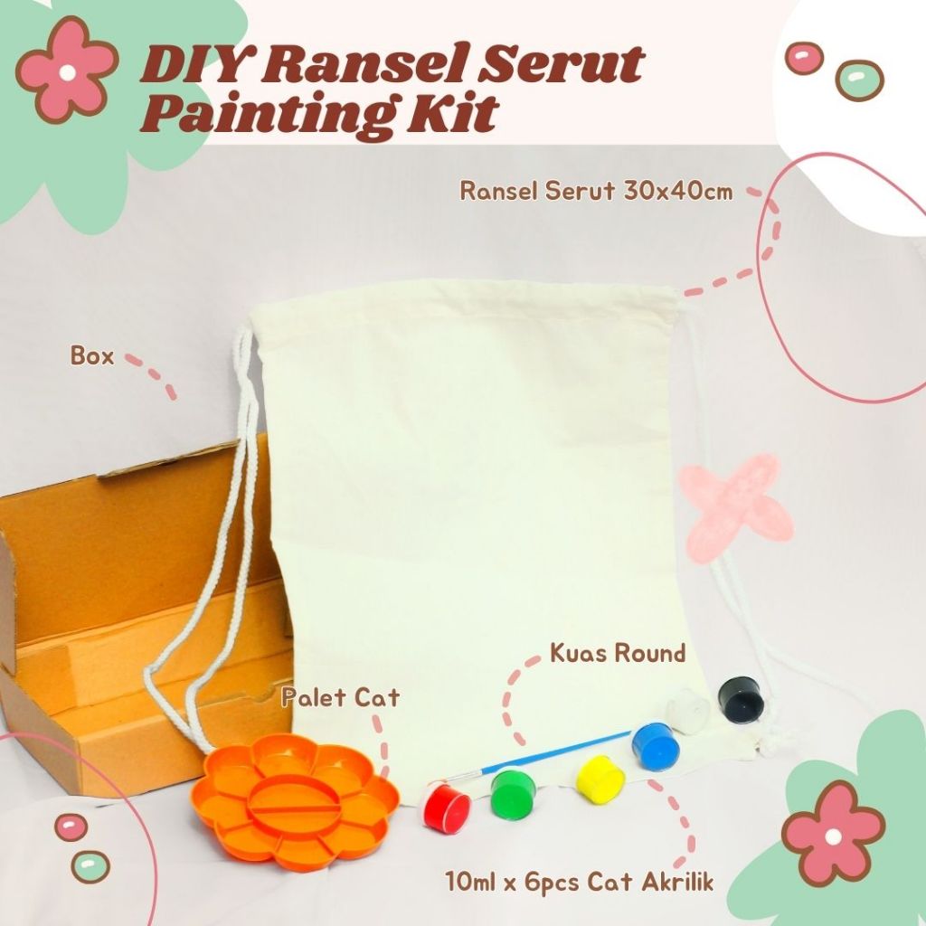 DIY Tas Ransel Serut Kanvas Painting Kit Paket Melukis Tas Ransel Serut Kanvas (Free Box) Lukis Tas 
