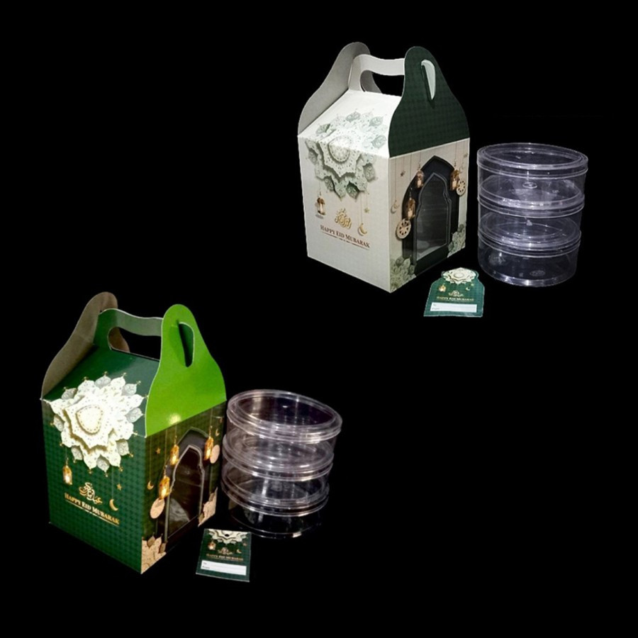 

( 10pcs ) Box kue kering motif lebaran idul fitri 13x13x14 cm dus tenteng muat 3 toples bulat 250gr