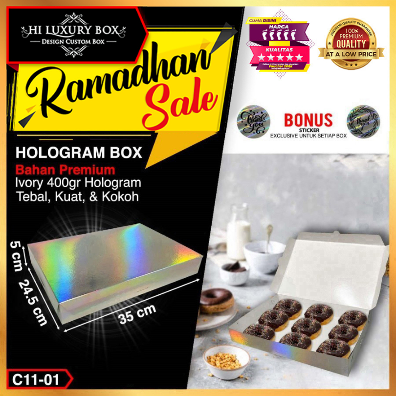 

KOTAK KUE|HOLOGRAM|DONAT|CEMILAN|CAKE|KADO|DUS|MURAH|BOX|PACKAGING|C11