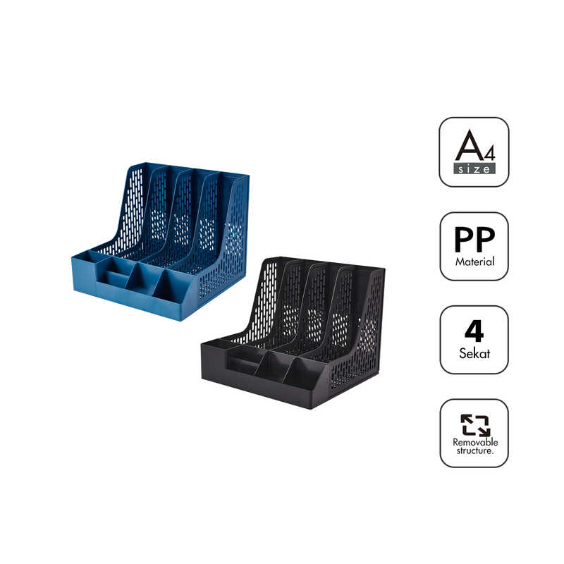 

[Stationery Spectrum] Bantex File Organizer / Magazine Holder / Rak Simpan Buku dan Pena / Bahan PP | 4 Section BJ7648