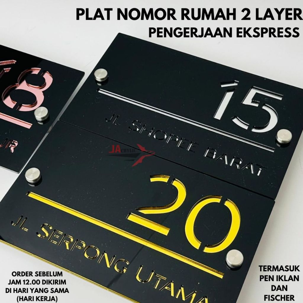 NOMOR RUMAH AKRILIK CUSTOM 2 LAYER / PLAT NOMOR RUMAH AKRILIK AESTHETIC CUSTOM / PAPAN NOMOR RUMAH A