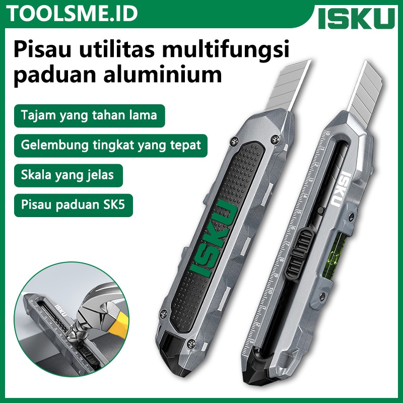 

ISKU School knife Pisau Cutter Multifungsi/ Paduan Aluminium Knife Cutter Knife / Auto Lock Cutter SK5 Bahan Tajam Cutter Pisau Pisau Pemotong Kertas Auto Lock Fungsi Gelembung Tingkat/Pisau Baja Besar