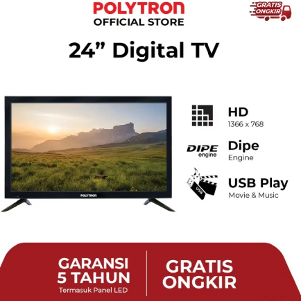 TV led Digital Polytron 24 Inch PLD 24V1853 DVB T2 Original Garansi Resmi