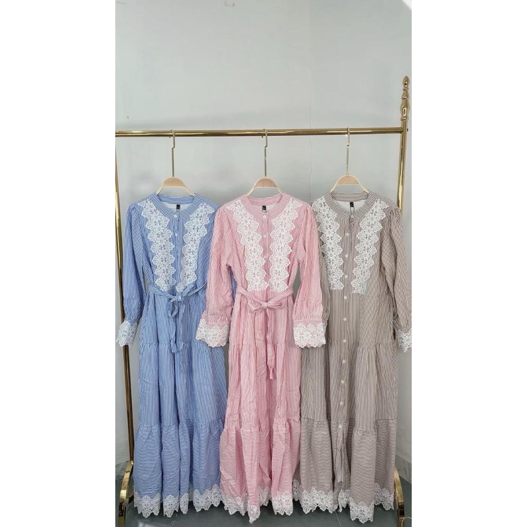 Etora Gamis Danita Gamis Motif Garis Fashion Busana Muslim Import Premium Gamis Lafreya Original