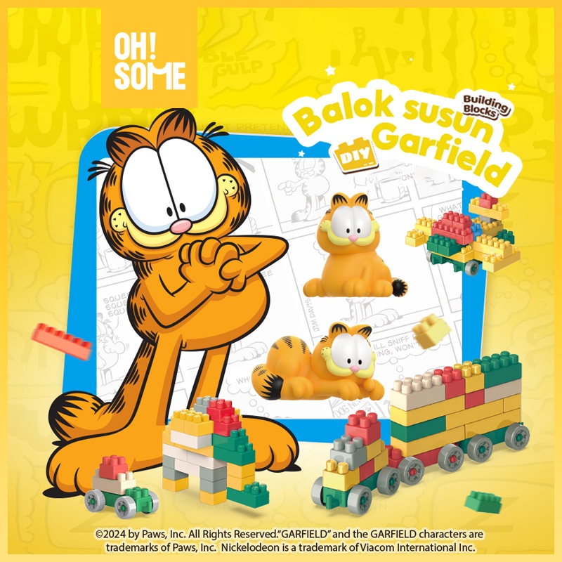 OHSOME Mr.Man Garfield Building Blocks Set A 60 pcs / Mainan Balok Susun DIY Garfield Bentuk Mobil 6