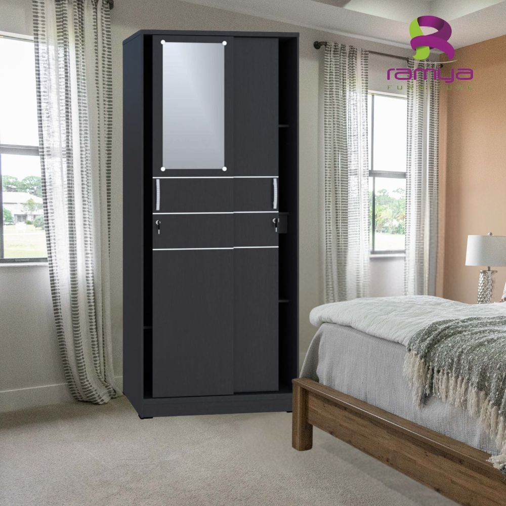 RAMYA  LP 218 SL (Lemari Pakaian 2 Pintu Sliding Minimalis + Cermin)