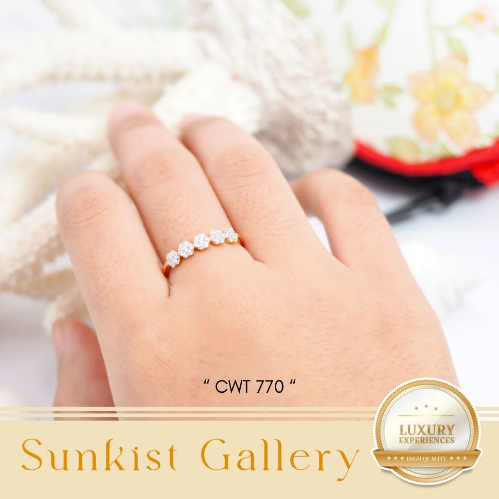 CINCIN WANITA EMAS ASLI MODEL TERBARU PERMATA BUNGA PUTIH CANTIK ELEGANT EMAS MUDA & EMAS TUA KADAR 