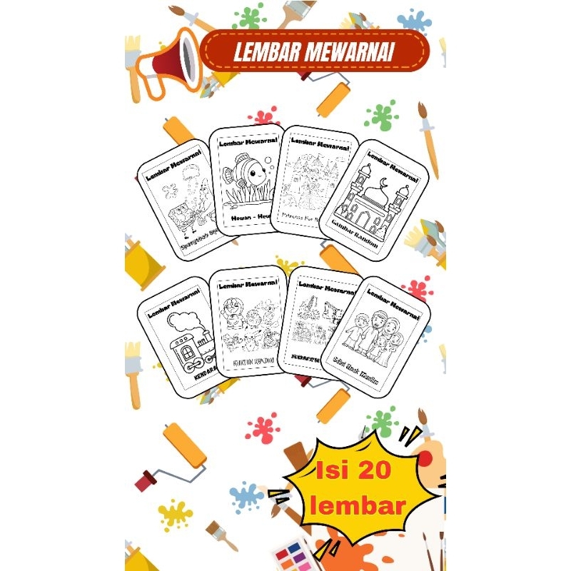 

(PROMO) 20 lembar kertas mewarnai anak/kertas bergambar hewan