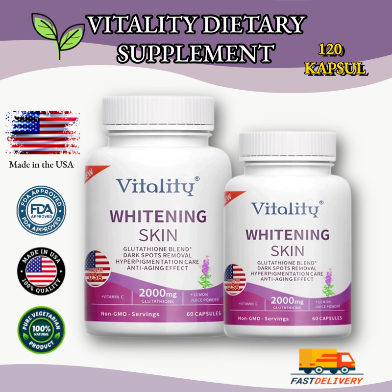 GLUTATHIONE, 2000mg Mengandung Vitamin C, Memutihkan Kulit, Menghidrasi, Bercahaya, Anti Penuaan