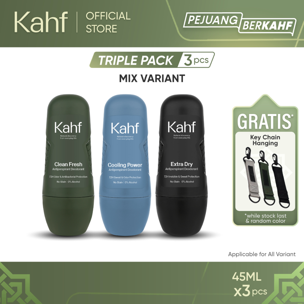Triple Pack Kahf Deodorant Roll On 45ml x 3