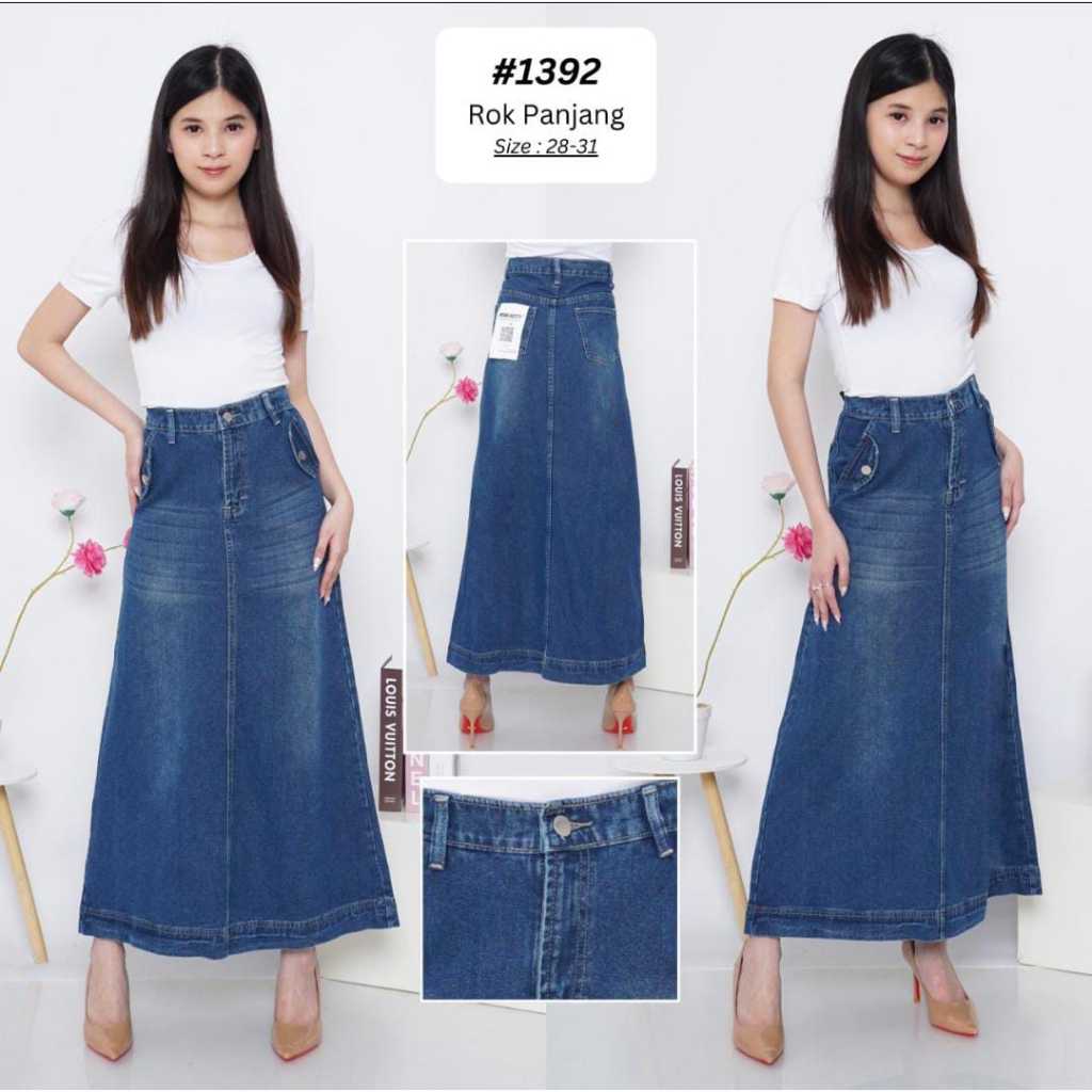 Rok Jeans Panjang Wanita Line A Rok Span Denim Rok Jeans Polos Highwaist