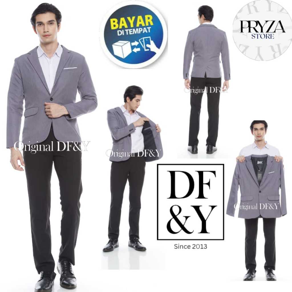 PRYZA Jas Blazer Pria Casual Abu List Putih Original DF&Y  Jas Blazer Kerja Kantor  Formal / Jas Sty