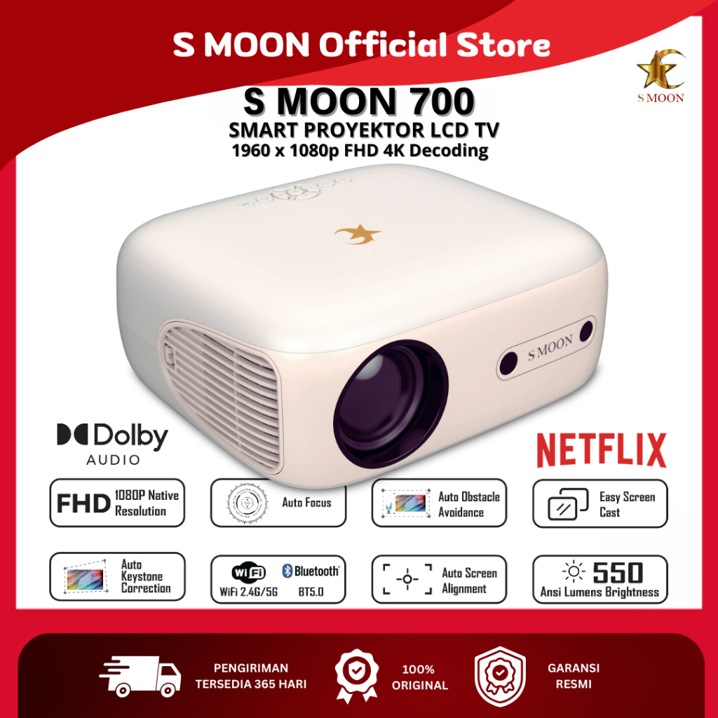 Smoon 700 Proyektor Lcd -High-end product - Linux - Dolby Audio - Netflix Certified - Youtube - Fhd 