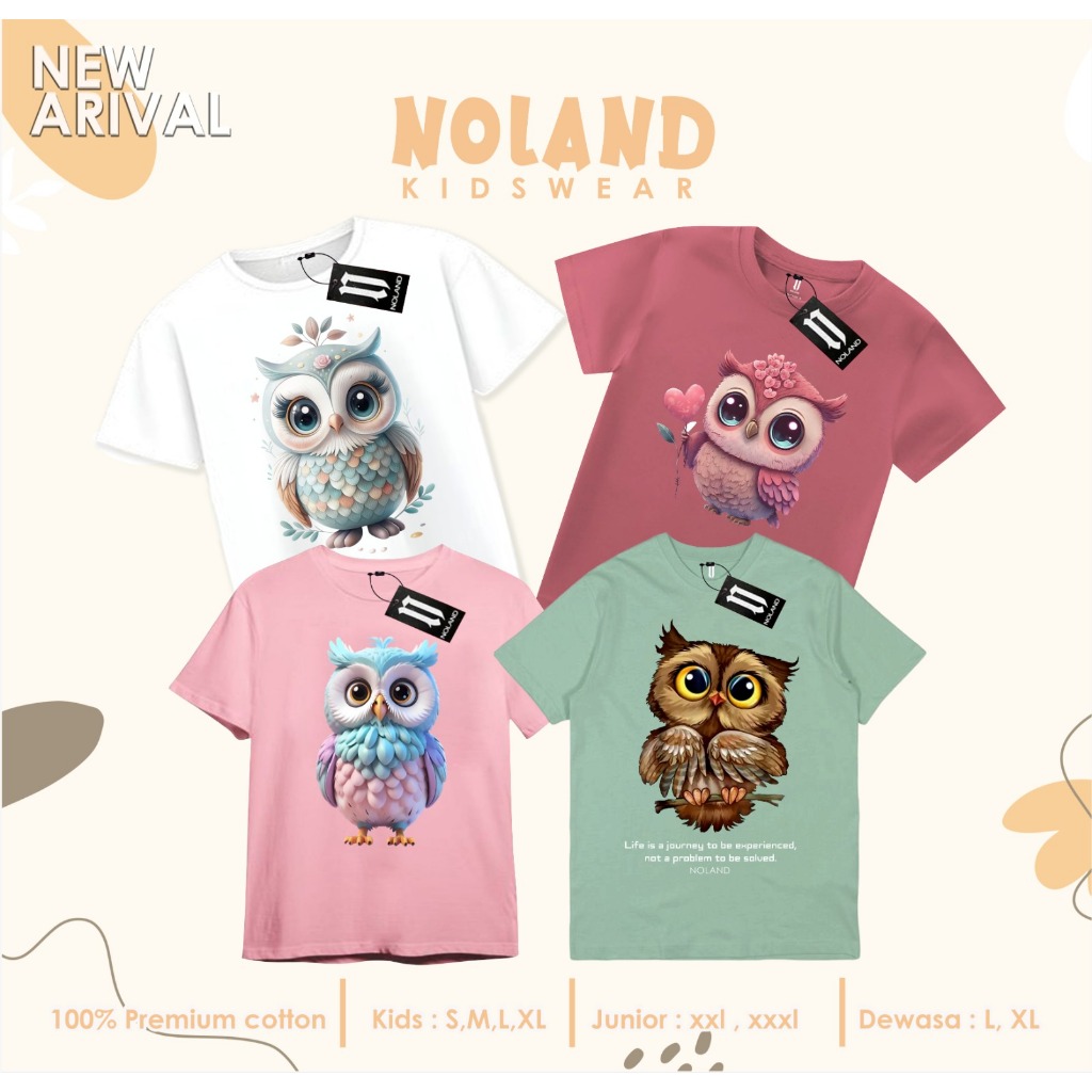 KAOS ANAK 1-14th & DEWASA MOTIF BURUNG HANTU IMUT // KAOS MOTIF BURUNG HANTU IMUT // KAOS MURAH