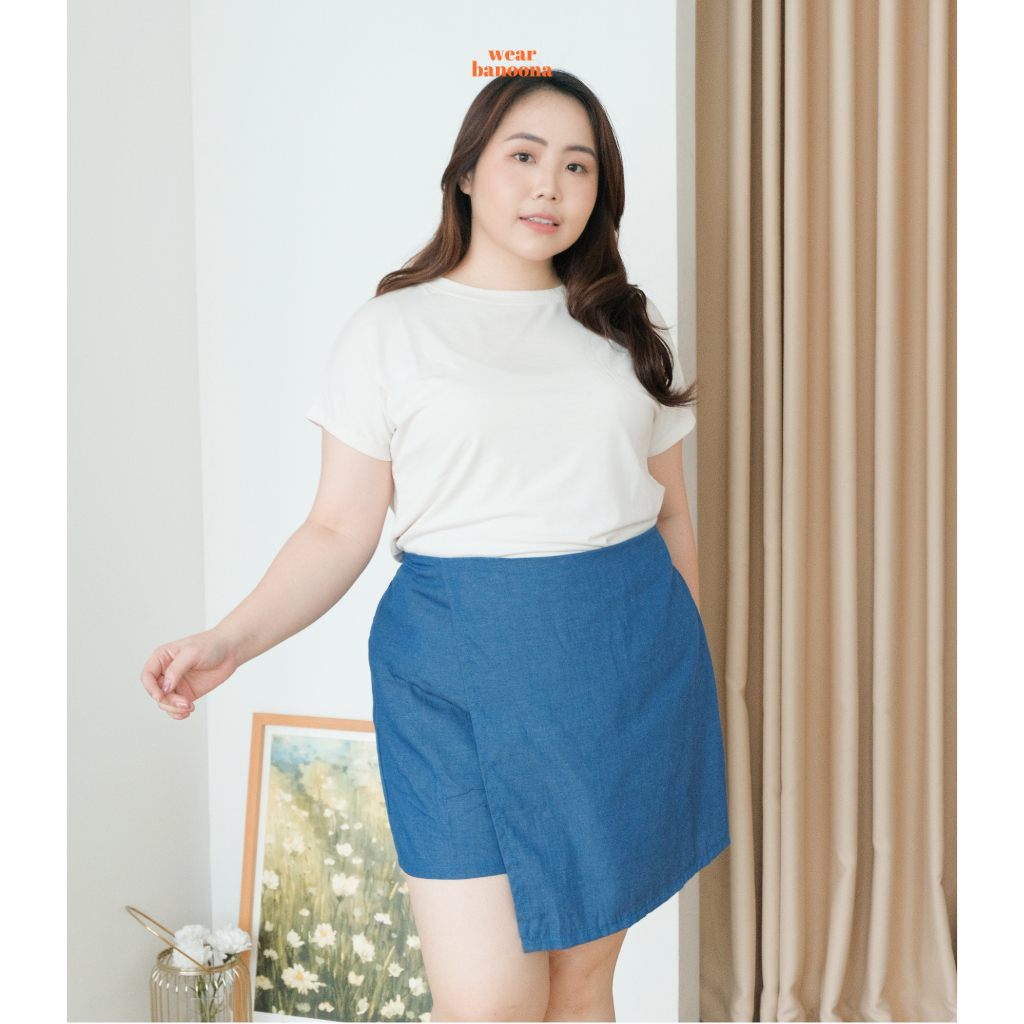 wear.banoona - Jaemin Denim Skort | Rok Celana Jeans Asimetris High Waist Big Size Wanita Jumbo