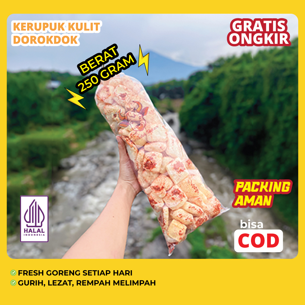 

Dorokdok kerupuk kulit keripik camilan asin gurih pedas daun jeruk barbeque