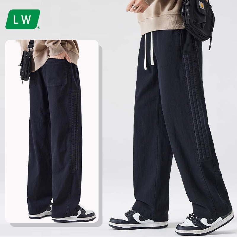 Celana Jeans Pria baggy pants standar jeans Hitam pinggang karet Pria celana jogger