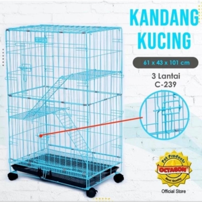 Kandang Kucing Octagon Tingkat 3 C-239/Kandang Kucing Kandang Lipat Tingkat Octagon C-239