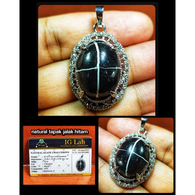natural liontin batu tapak jalak hitam super kuno