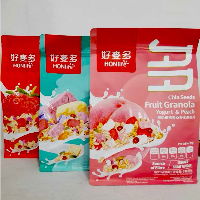 

Honlife Granola Yogurt & Peach 330gr / Yogurt & Assorted Fruit / Strawberry & Cranberry / Honlife Fruit Granola Chia Seeds / Cereal Oat