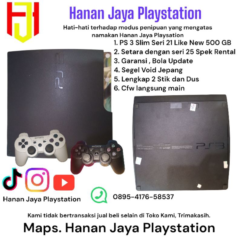 PS 3 Slim Seri 21 Like New Bergaransi HDD 500 GB
