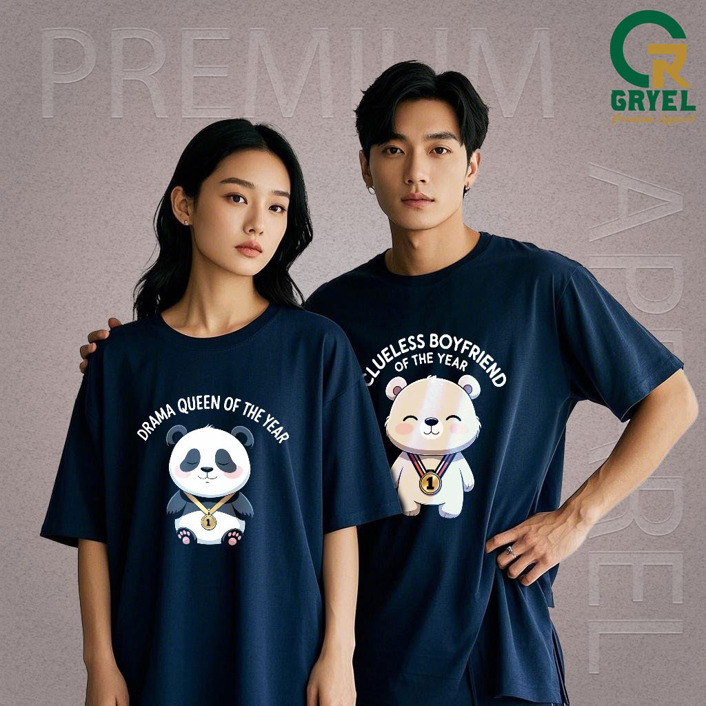 Baju Kaos Distro Pasangan Couple Katun Oversize Cowok Cewek Bear Couple Oversize