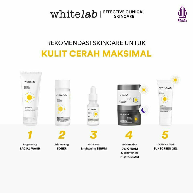 Whitelab 6pcs N-Dose+ Paket Wajah - Facial Wash, Toner, Serum, Moisturizer, Sunscreen Paket Skincare
